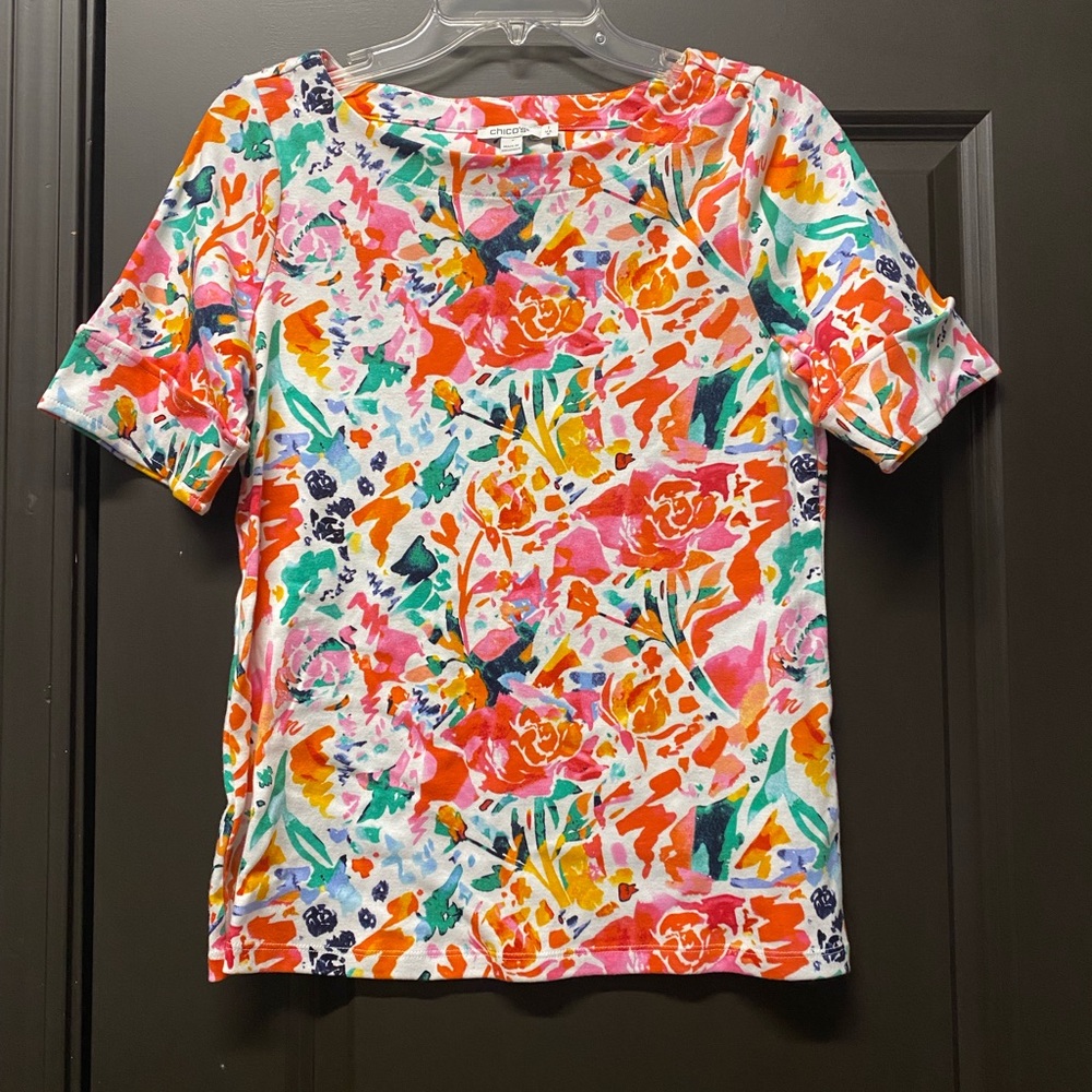 Chico's Pink and Orange Floral Top